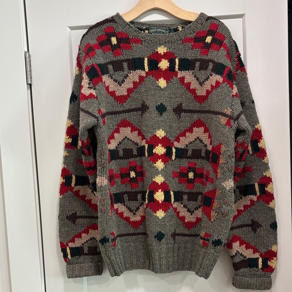 Ralph Lauren Vintage Polo Country Hand Knit 100% Wool Sweater—FABULOUS!! Large